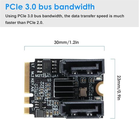 M.2 (A+E Key) إلى 2 منفذي SATA3.0 6G مضاعف برنامج تشغيل مجاني مع كابلات SATA 2x لبطاقات تمديد منفذ محرك الأقراص الصلبة اللوحة الأم SATA in Saudi Arabia