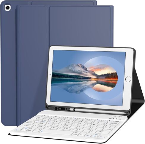 Keyboard Case for iPad 9.7 Inch 2018/2017 6th/5th Generation, Air 2/1 [Magnetic Detachable Wireless Keyboard][Support 3 System] Flip Stand Case with Pencil Holder for iPad 9.7, Light Blue in Kuwait