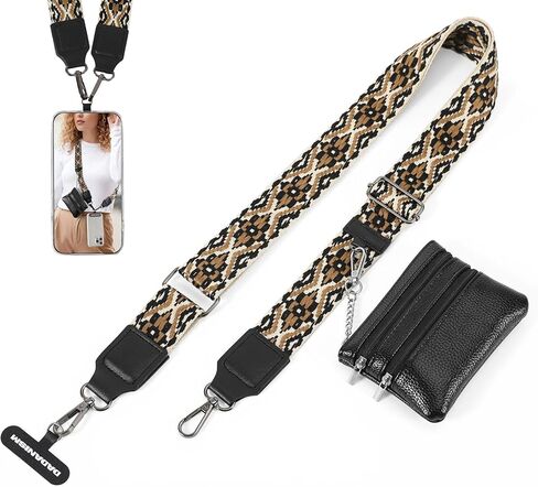 مقطع وارتداء حزام للهاتف مع محفظة كروس ، و Crossbody عبر الهاتف القابل للفصل مع الحقيبة السحابية ، وحزام الهاتف الخليوي القابل للتعديل لأجهزة iPhone 16 ومعظم الهواتف الذكية ، والأسود والبني in Kuwait