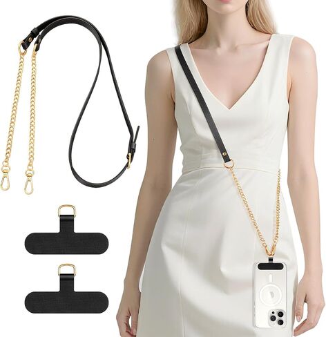 Universal Phone Lanyard, Metal Cellphone Chain Crossbody, Anti-Theft Cross Body Phone Strap for iPhone 16, 15 and Most Smartphones, Cellphone Charm for Women Girls, Black & Gold in Kuwait