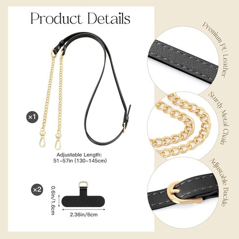 Universal Phone Lanyard, Metal Cellphone Chain Crossbody, Anti-Theft Cross Body Phone Strap for iPhone 16, 15 and Most Smartphones, Cellphone Charm for Women Girls, Black & Gold in Kuwait