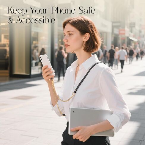 Universal Phone Lanyard, Metal Cellphone Chain Crossbody, Anti-Theft Cross Body Phone Strap for iPhone 16, 15 and Most Smartphones, Cellphone Charm for Women Girls, Black & Gold in Kuwait