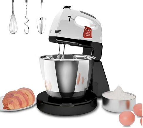 Stand Mixers, 7 Speeds With 3QT Stainless Steel Bowl, Stand and Hand Mixer with Dough Hook, Whisk, Mixing Beater for Baking, Cake, Cookie, Kneading (DF2) in Kuwait