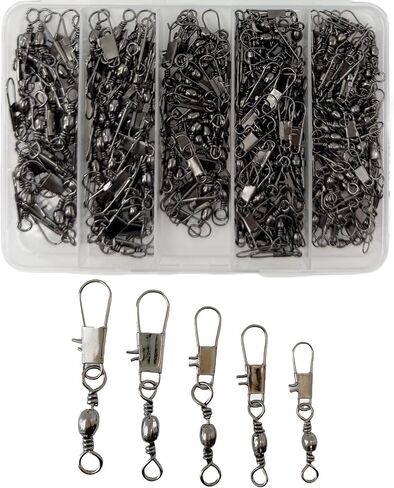 210pcs kwivels kwivels kit ، يدور صيد البرميل مع موصلات المفاجئة لقطات crosslock لاتصال سريع لصيد السحر ، 5 أحجام في صندوق المعالجة ، مثالية للباس ، سمك السلور ، والتصيد in Saudi Arabia