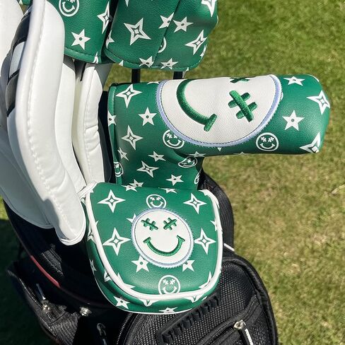 Stars and Smiles Golf Club Covers for Driver, Fairway, Hybrids - 4 Options - Golf Driver Headcover/ Golf Fairway Wood Head Cover/ Hybrid Headcover for Men/ Women Golfer - White Synthetic Leather Golf Headcover in Saudi Arabia