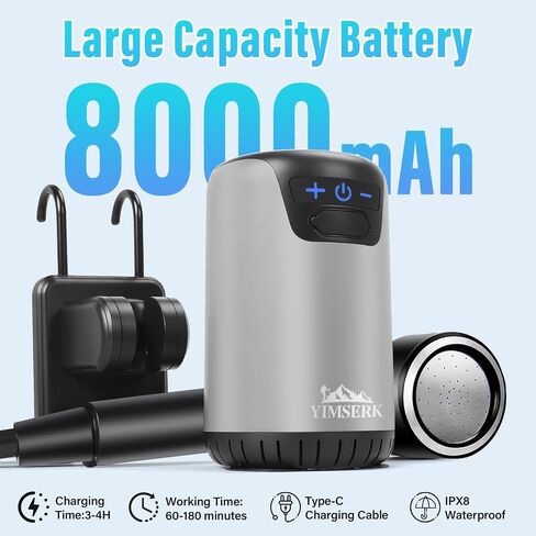 8000mAh Portable Camping Shower, 10-Speed Camp Shower Pump, LED Display, 4 Spray Modes, IPX8 Waterproof Outdoor Shower Kit for Hiking, Travel, Pet, Car Wash in Saudi Arabia