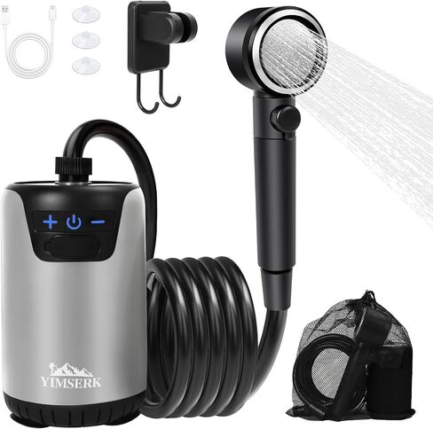 8000mAh Portable Camping Shower, 10-Speed Camp Shower Pump, LED Display, 4 Spray Modes, IPX8 Waterproof Outdoor Shower Kit for Hiking, Travel, Pet, Car Wash in Saudi Arabia