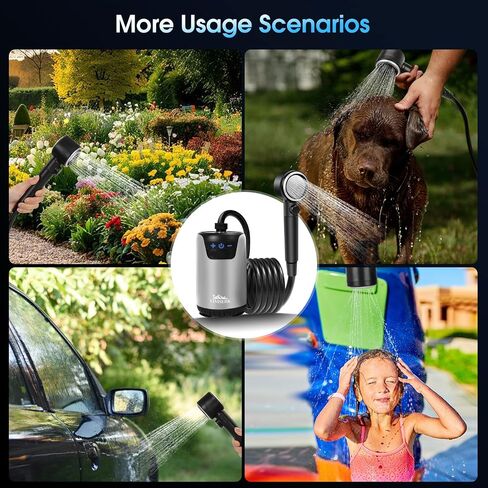 8000mAh Portable Camping Shower, 10-Speed Camp Shower Pump, LED Display, 4 Spray Modes, IPX8 Waterproof Outdoor Shower Kit for Hiking, Travel, Pet, Car Wash in Saudi Arabia