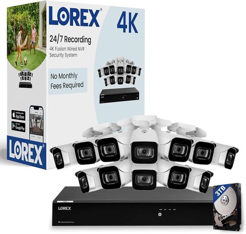 Lorex Fusion 4K Security Camera System with 3TB NVR - 16 Channel PoE Wired Home Security System with 10 Metal Cameras - Motion Detection, Color Night Vision, Weatherproof Surveillance in Saudi Arabia