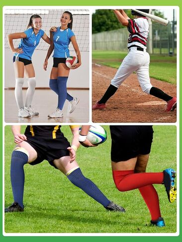 Xtinmee 16 زوجًا من جوارب البيسبول فوق الركبة، جوارب لكرة القدم، جوارب طويلة جدًا للأداء الرياضي، جوارب رياضية للرجبي لكرة القدم in Kuwait