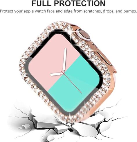 Bling Diamond Case for Apple Watch Screen Protector for Women 44mm 40mm 42mm 41mm 45mm 38mm,PC Hard Face Cover Tempered Glass+Bumper for iWatch Series 9 8 7 6 5 4 3 SE/2nd Generation in Saudi Arabia