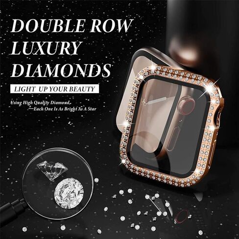 Bling Diamond Case for Apple Watch Screen Protector for Women 44mm 40mm 42mm 41mm 45mm 38mm,PC Hard Face Cover Tempered Glass+Bumper for iWatch Series 9 8 7 6 5 4 3 SE/2nd Generation in Saudi Arabia