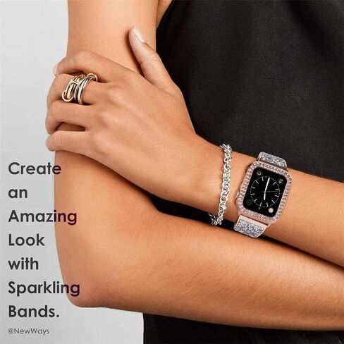 Bling Diamond Case for Apple Watch Screen Protector for Women 44mm 40mm 42mm 41mm 45mm 38mm,PC Hard Face Cover Tempered Glass+Bumper for iWatch Series 9 8 7 6 5 4 3 SE/2nd Generation in Saudi Arabia