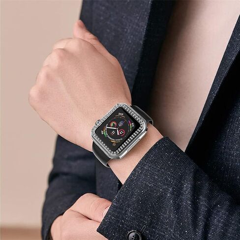 Bling Diamond Case for Apple Watch Screen Protector for Women 44mm 40mm 42mm 41mm 45mm 38mm,PC Hard Face Cover Tempered Glass+Bumper for iWatch Series 9 8 7 6 5 4 3 SE/2nd Generation in Saudi Arabia