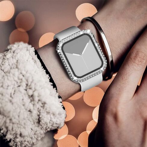Bling Diamond Case for Apple Watch Screen Protector for Women 44mm 40mm 42mm 41mm 45mm 38mm,PC Hard Face Cover Tempered Glass+Bumper for iWatch Series 9 8 7 6 5 4 3 SE/2nd Generation in Saudi Arabia