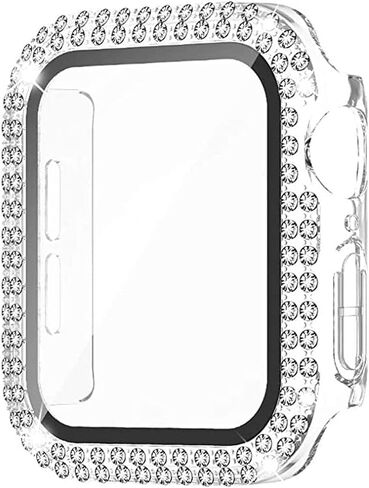 Bling Diamond Case for Apple Watch Screen Protector for Women 44mm 40mm 42mm 41mm 45mm 38mm,PC Hard Face Cover Tempered Glass+Bumper for iWatch Series 9 8 7 6 5 4 3 SE/2nd Generation in Saudi Arabia