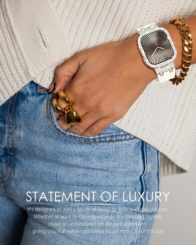 NewWays for Apple Watch Band with Case Women Luxury Designer, Bling 2-Row Diamonds Case Silicone Band with Metal Adapters for Series 4 5 6 7 8 9 10 iwatch Bands in Kuwait