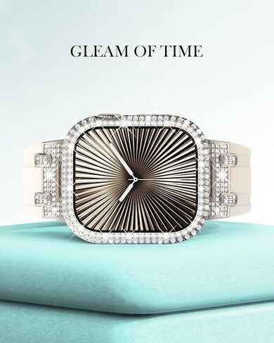 NewWays for Apple Watch Band with Case Women Luxury Designer, Bling 2-Row Diamonds Case Silicone Band with Metal Adapters for Series 4 5 6 7 8 9 10 iwatch Bands in Kuwait