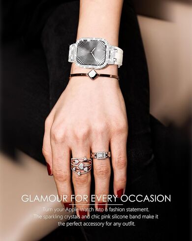 NewWays for Apple Watch Band with Case Women Luxury Designer, Bling 2-Row Diamonds Case Silicone Band with Metal Adapters for Series 4 5 6 7 8 9 10 iwatch Bands in Kuwait