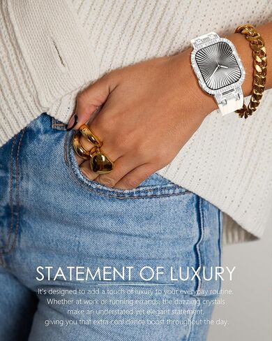 NewWays for Apple Watch Band with Case Women Luxury Designer, Bling 2-Row Diamonds Case Silicone Band with Metal Adapters for Series 4 5 6 7 8 9 10 iwatch Bands in Kuwait