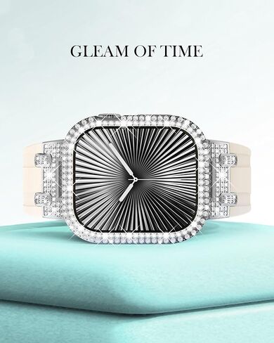 NewWays for Apple Watch Band with Case Women Luxury Designer, Bling 2-Row Diamonds Case Silicone Band with Metal Adapters for Series 4 5 6 7 8 9 10 iwatch Bands in Kuwait