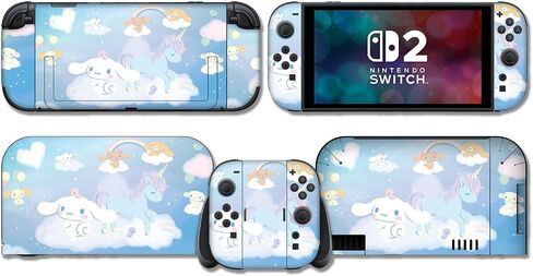 BelugaDesign Fat Cat Switch Skin | Pastel Sticker Wrap Vinyl Decal | Kawaii Cute Cutecore Animal Leaves Cartoon Full Set Compatible with Nintendo Switch 1 (Switch Standard, Multicolored) in Kuwait