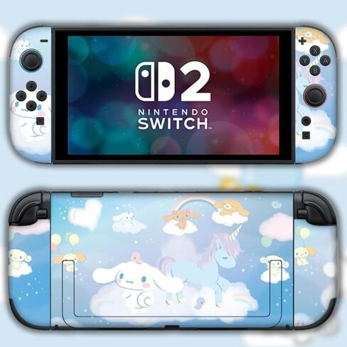 BelugaDesign Fat Cat Switch Skin | Pastel Sticker Wrap Vinyl Decal | Kawaii Cute Cutecore Animal Leaves Cartoon Full Set Compatible with Nintendo Switch 1 (Switch Standard, Multicolored) in Kuwait