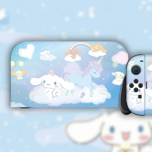 BelugaDesign Fat Cat Switch Skin | Pastel Sticker Wrap Vinyl Decal | Kawaii Cute Cutecore Animal Leaves Cartoon Full Set Compatible with Nintendo Switch 1 (Switch Standard, Multicolored) in Kuwait