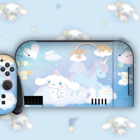 BelugaDesign Fat Cat Switch Skin | Pastel Sticker Wrap Vinyl Decal | Kawaii Cute Cutecore Animal Leaves Cartoon Full Set Compatible with Nintendo Switch 1 (Switch Standard, Multicolored) in Kuwait