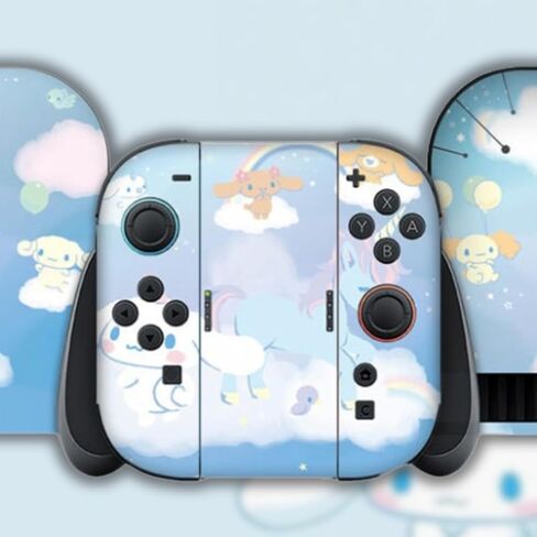 BelugaDesign Fat Cat Switch Skin | Pastel Sticker Wrap Vinyl Decal | Kawaii Cute Cutecore Animal Leaves Cartoon Full Set Compatible with Nintendo Switch 1 (Switch Standard, Multicolored) in Kuwait