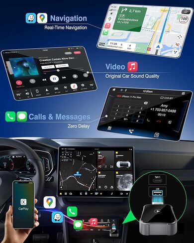 محول CarPlay اللاسلكي لـ iPhone ، 2025 ترقية carplay إلى اللاسلكي ، والتقنية المنخفضة ، والاستقرار طويل الأجل ، والتوصيل والتشغيل ، و Dongle mini Apple ، و USB A/C ، يعمل مع 1000+ طرازات ، أسود ، أسود in Saudi Arabia