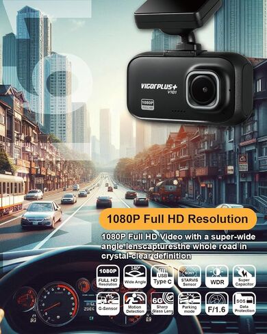 VIGORPLUS V161 DASH CAM 1080P CARMANT مع Vision Night Vision ، GPS المدمج ، G-SESOR ، تسجيل حلقة واكتشاف الحركة ، مسجل قيادة شاشة LCD 2 " in Kuwait