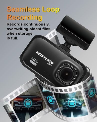 VIGORPLUS V161 DASH CAM 1080P CARMANT مع Vision Night Vision ، GPS المدمج ، G-SESOR ، تسجيل حلقة واكتشاف الحركة ، مسجل قيادة شاشة LCD 2 " in Kuwait