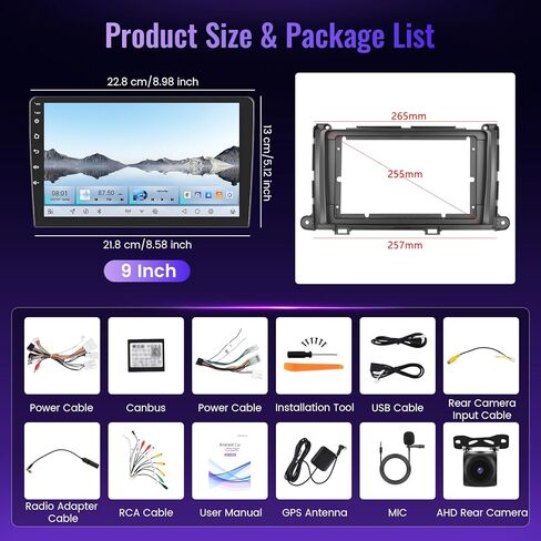 [Qualcomm 8-Core 4+64GB] Stereo Car Stereo لـ Toyota Sienna (2011-2014) مع شاشة تعمل باللمس 9 بوصات ، Android 13 Car Radio Carplay Android Auto BT5.1/DSP/HI-REN in Kuwait