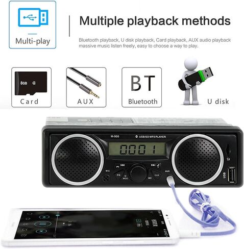 Single Din Car Stereo Bluetooth,1 Din 12V-24V Car Radio with Two Built-in Speakers, Car FM Audio Multimedia Player with USB AUX-in TF Card Port in Saudi Arabia