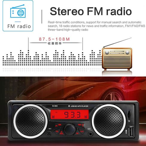 Single Din Car Stereo Bluetooth,1 Din 12V-24V Car Radio with Two Built-in Speakers, Car FM Audio Multimedia Player with USB AUX-in TF Card Port in Saudi Arabia