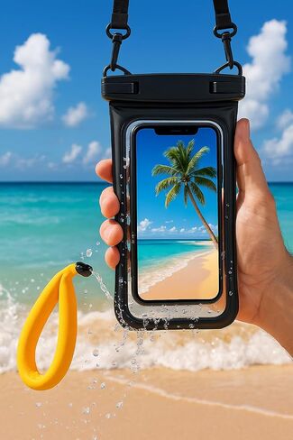 Waterproof Phone Pouch with Floating Strap – Universal Case for iPhone & Samsung – Fits up to 7" Phones – Clear PVC – 2 Pocket Design – Beach, Swim, Kayak Use in Saudi Arabia
