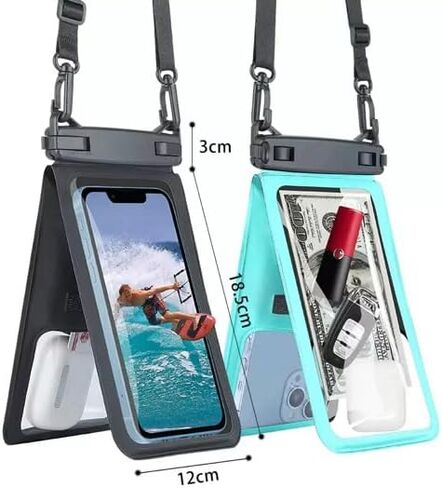 Waterproof Phone Pouch with Floating Strap – Universal Case for iPhone & Samsung – Fits up to 7" Phones – Clear PVC – 2 Pocket Design – Beach, Swim, Kayak Use in Saudi Arabia