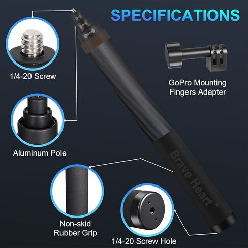 Super Long Selfie Stick 36cm to 3m 9.8ft Carbon Fiber Invisible Selfie Stick for insta360 x5 Insta 360 x5 x4 x3 x2 x one RS R for DJI OSMO 360 Action Camera Accessories (Yellow)… in Kuwait