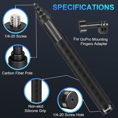 3m (118'') Carbon Fiber Invisible Extended Selfie Stick for Insta360 Insta 360 X5/X4/X3/X2/ONE R/RS for Gopro Go pro max for DJI OSMO 360 Accessories (Black) in Saudi Arabia