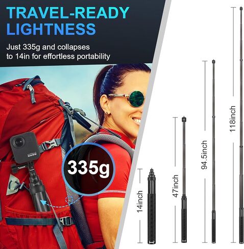 3m (118'') Carbon Fiber Invisible Extended Selfie Stick for Insta360 Insta 360 X5/X4/X3/X2/ONE R/RS for Gopro Go pro max for DJI OSMO 360 Accessories (Black) in Saudi Arabia