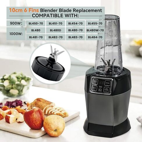 6 Fins Blender Blender Plendes استبدال لـ Nutri Ninja IQ 900 Watts/ 1000W ، قطع غيار شفرة النينجا المتوافقة مع BL480 BL451-70 BL454-70 BL480-70 BL481-70 ... (4 بوصة 18 24 32 أوقية فقط)) in Kuwait