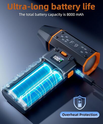 Duster Air Air مضغوط - 100 - قابلة للتعديل 130،000 دورة في الدقيقة قابلة لإعادة شحنها من هواء الكهرباء اللاسلكي مع شاشة العرض ، منفاخ غبار صغير للكمبيوتر ، لوحة المفاتيح ، المنزل ، تنظيف السيارات (أسود + برتقالي) in Kuwait