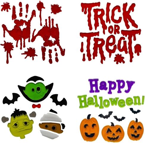 Happy Halloween Window هلام ملصق ملصقات ملصقات ملصقات ، 7.5 × 7.5 بوصة ، خدعة أو علاج مع القرع والخفافيش والوحوش in Saudi Arabia