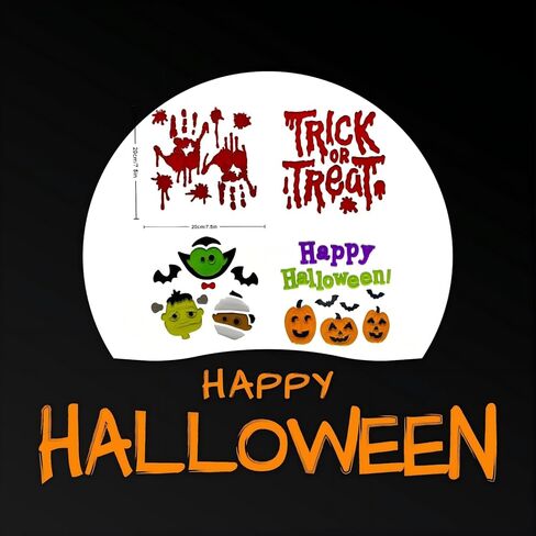 Happy Halloween Window هلام ملصق ملصقات ملصقات ملصقات ، 7.5 × 7.5 بوصة ، خدعة أو علاج مع القرع والخفافيش والوحوش in Saudi Arabia