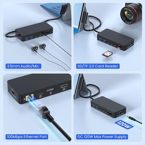 New Microsoft Surface Dock Triple Displays 4K HDMI+DP+Thunderbolt 4, 12 in 1 Surface Pro Docking Station with 120W Power Adapter for Surface Pro 11/10/9/8/X/7/6/5/4/3, Surface Laptop, Surface Book Go in Kuwait
