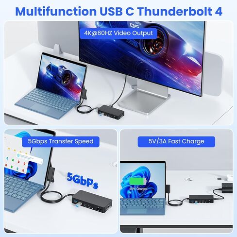 New Microsoft Surface Dock Triple Displays 4K HDMI+DP+Thunderbolt 4, 12 in 1 Surface Pro Docking Station with 120W Power Adapter for Surface Pro 11/10/9/8/X/7/6/5/4/3, Surface Laptop, Surface Book Go in Kuwait