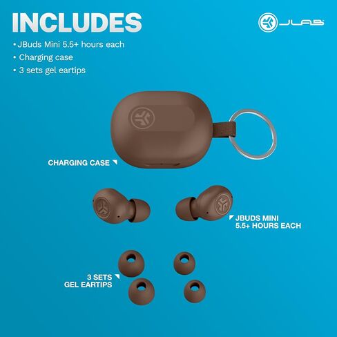 JLab jbuds Mini True Bluetooth أذن Bluetooth + حالة شحن ، أسود الفحم ، IP55 عرق والغبار ، in Saudi Arabia