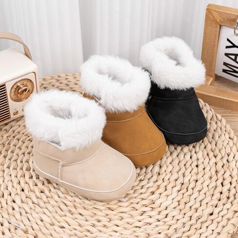 Infant Unisex Warm Fur Lining Soft Boots Baby Winter Ankle Non-Slip Rubber Texture Sole Toddler Winter Snow Crib Shoes in Kuwait