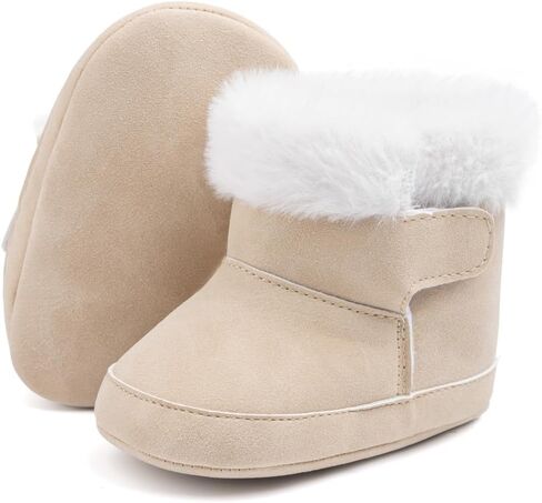 Infant Unisex Warm Fur Lining Soft Boots Baby Winter Ankle Non-Slip Rubber Texture Sole Toddler Winter Snow Crib Shoes in Kuwait
